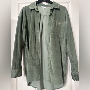 Women’s Green Corduroy Button Down Long Sleeve Shirt